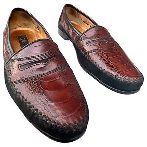 Men's Zelli Italia Brown Ostrich Leather and Black Artisan Suede loafers Size 10